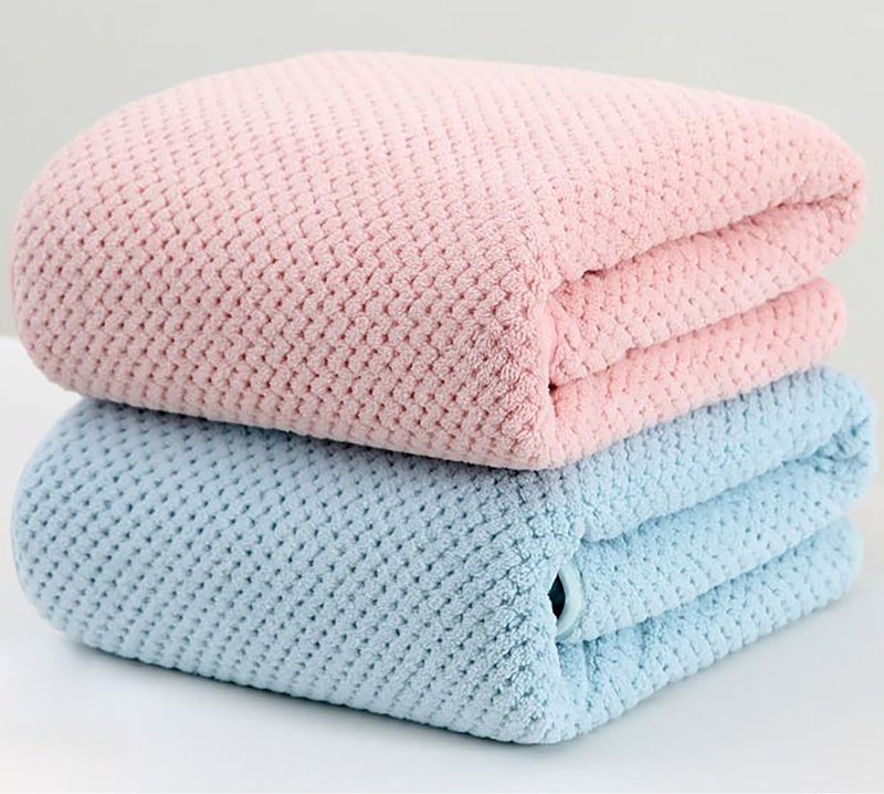 Microfiber Bath Towels, 90 x 170 cm, Set of 2, Super Soft, Highly Absorbent, Quick-Dry, Multipurpose Use Towel (Pink + Light Blue) - Image 1